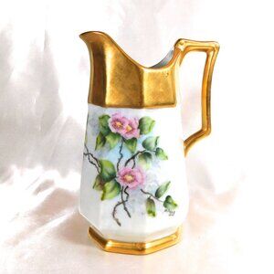 Signed White Floral Pitcher # 23420